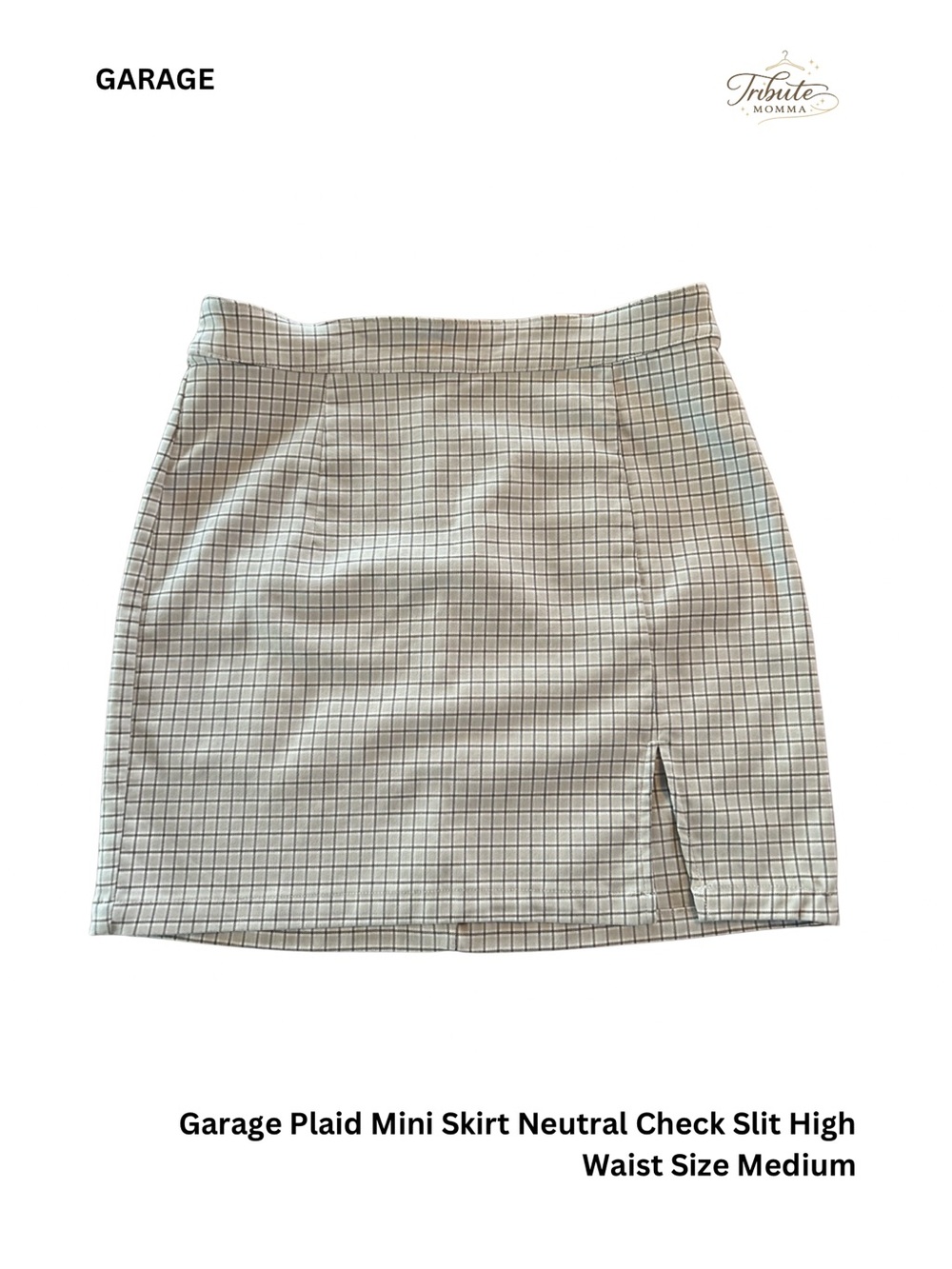 SALE TODAY! 1/2 PRICE! Garage Neutral Plaid Mini Skirt with Side Slit
